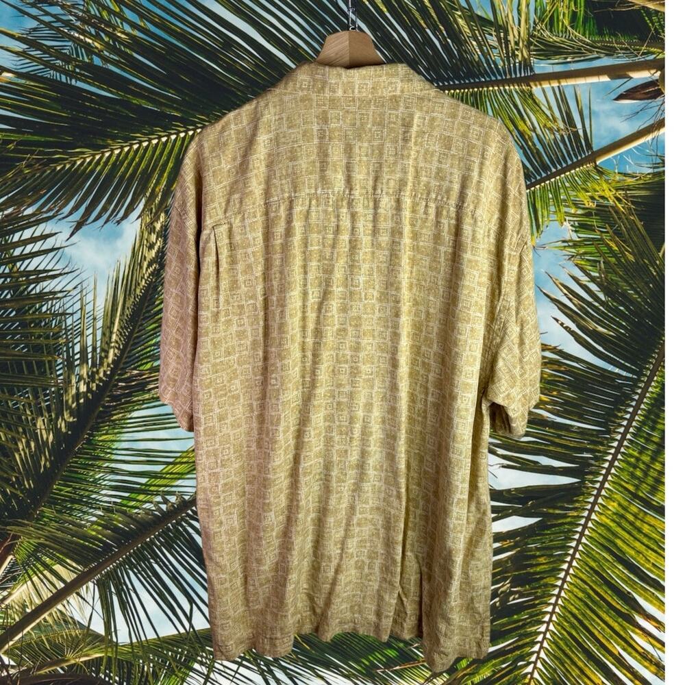 Tommy Bahama Men's XXL Khaki White Tropical Palm Silk Button Up Hawaiian Shirt - Picture 2 of 7